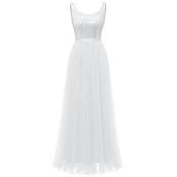 BeryLove Sequin Dress for Woman Vintage A Line Wedding Formal Swing Mesh Dress Sleeveless Cocktail Maxi Gowns