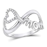 The Diamond Deal 10kt White Gold Womens Round Diamond Mom Infinity Heart Ring 1/20 Cttw