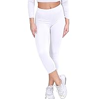 New Womens Plain Stretchy 3/4 Leggings Workout Tight Cropped Capri Active Pants White
