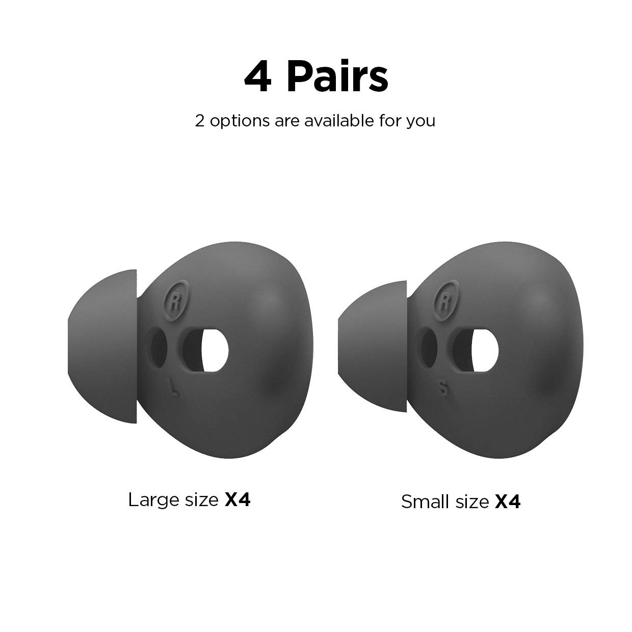 elago Earbuds Cover Designed for Apple AirPods 2 & 1 or EarPods, Silicone Ear Tips, Ear Grip, Sound Quality Enhancement [4 Pairs: 2 Large + 2 Small] (Dark Grey)
