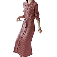 Autumn Winter Women's Style Korean Neck Waist Tie Up Mid Length Solid Color Underlay Knitted Dress