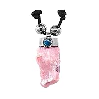 Natural Raw Rough Healing Gemstone Crystal Pendant Silver Metal Chrysocolla Adjustable Necklace - Womens Fashion Handmade Jewelry Boho Accessories (Pink Andean Opal)