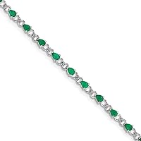 925 Sterling Silver Polished Open back Fancy Lobster Closure Emerald and Diamond Bracelet Measures 3mm Wide Jewelry for Women