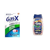 Gas-X Extra Strength Chewable Gas Relief Tablets with Simethicone 125 mg for Bloating Relief & TUMS Extra Strength Antacid Tablets for Chewable Heartburn Relief and Acid Indigestion Relief