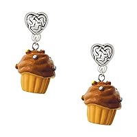 Resin Cupcake with Frosting - Silvertone Celtic Knot Heart Post Earrings