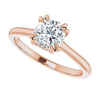 925 Silver, 10K/14K/18K Solid Gold Moissanite Engagement Ring, 1.0 CT Cushion Cut Handmade Solitaire Ring, Diamond Wedding Ring for Women/Her Anniversary Propose Gifts, VVS1 Colorless