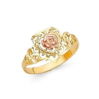 14k Yellow Gold and White Gold Fancy Flower Ring Size 7 Jewelry for Women