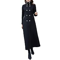 PENER Women's Fashion Black Thick Long Wool Trench Coat Winter Double-Breasted Warm Jacket