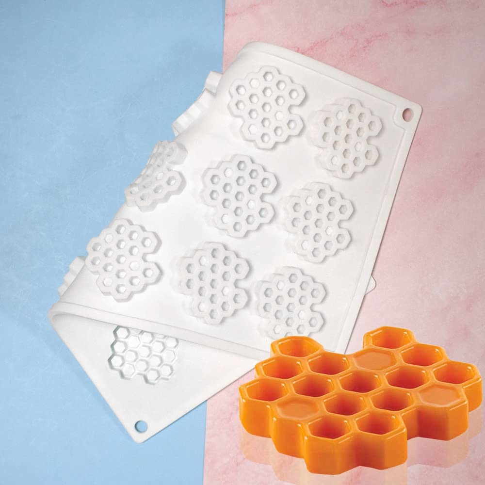 15 Cavity Silicone Honeycomb Molds for Chocolate Honeycomb Bee Silicone Fondant Mold Beehive Silicone Baking Molds Bee Candy Silicone Mold for Kitchen Cake Cupcake