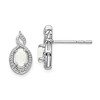 925 Sterling Silver Polished Open back Post Earrings Simulated Opal and Diamond Earrings Measures 13x7mm Wide Jewelry Gifts for Women