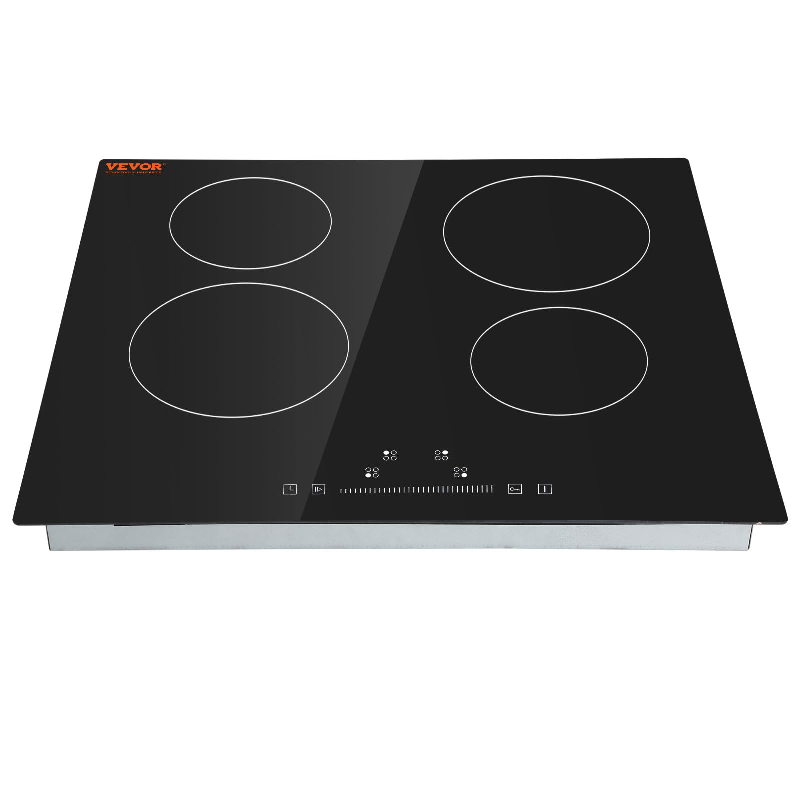 VEVOR Built in Electric Stove Top, 24 inch 4 Burners, 240V Glass Radiant Cooktop with Sensor Touch Control, Timer & Child Lock Included, 9 Power Levels for Simmer Steam Slow Cook Fry