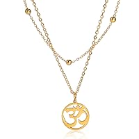unift Necklace For Women- Aum Om Ohm Sanskrit Symbol Round Pendant Beaded Double Layer Chain Charm Necklace,Hinduism Yoga Sanskrit Personalized Amulet Dainty Pendant Necklace Jewelry