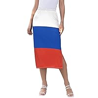 Womens High Waisted Midi Half Skirt Casual Skirt with Slit for Weekend