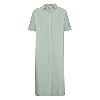 Women's Cotton Linen V Neck Button Down Shirt Dress Roll Up Sleeve Casual Summer Sundress Beach Flowy Dresses 2024