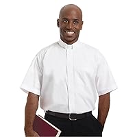 Men's Short Sleeve Tab Collar Shirt Pastor Gift Church Clergy Catholic Christian Cotton Shirts, White Color, Neck Size - 17.5 Inch