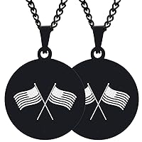 2PCS Handmade Craft Engraved Polished Stainless Steel Women/Men Usa Flag Racing Finger Jewelry Pendant Necklace Chain
