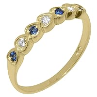 Solid 18k Yellow Gold Natural Diamond & Sapphire Womens Eternity Ring - Sizes 4 to 12 Available