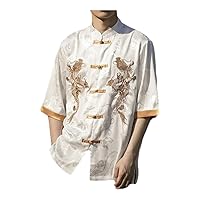 Plus Size Dragon Embroidery Shirt Summer Statement for Men