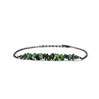 Gempires Mother's Day Gift Natural Emerald Chips Bar Bracelet, Energy Healing Crystals, Gift for Her, Gemstone Jewelry 8 inch (Emerald)