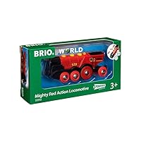 BRIO World 33592 Mighty Red Action Locomotive - Battery Operated Toy Train with Light, Sound Effects | Ideal for Kids Age 3 Compatible with All BRIO Tracks and Vehicles