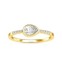 VVS Certified Pear Shape Solitaire Diamond Ring 10K White/Yellow/Rose Gold Studded With 0.4 Tcw Pear Cut & Round Cut Natural Diamond Engagement Ring For Women
