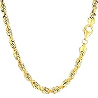 10K SOLID Yellow Gold 5mm Thick Shiny Diamond-Cut Solid Rope Chain Necklace for Pendants and Charms and Bracelet with Lobster-Claw Clasp Mens and women’s Rope Chains (8