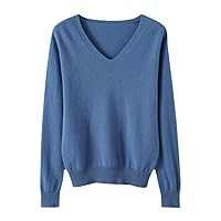 Women Casual V-Neck Solid Jumpers Pullovers Spring Autumn Cashmere Knitwear Bottoming Sweater