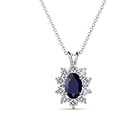 Oval Cut Blue Sapphire & Round Diamond Double Bail Women Halo Pendant Necklace 0.90 ctw 14K Gold