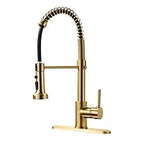 AIMADI Gold Kitchen Faucet with Pull Down Sprayer,Commercial Single Handle Brushed Gold Kitchen Sink Faucet with Deck Plate