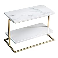 Double Marble Cake Stand, Rectangular Tray Bread Cheese Tray Hotel Cafe Display Stand Metal Bracket 39 * 20 * 26CM (Size : 39 * 20 * 26CM)