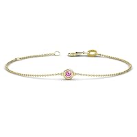Round Pink Sapphire 0.17 ct Solitaire Station Minimalist Bracelet 14K Gold