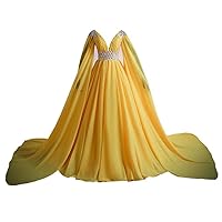 V Neck Unique African Long Sleeves Chiffon A line Prom Evening Dress Formal Gowns Crystal Beaded
