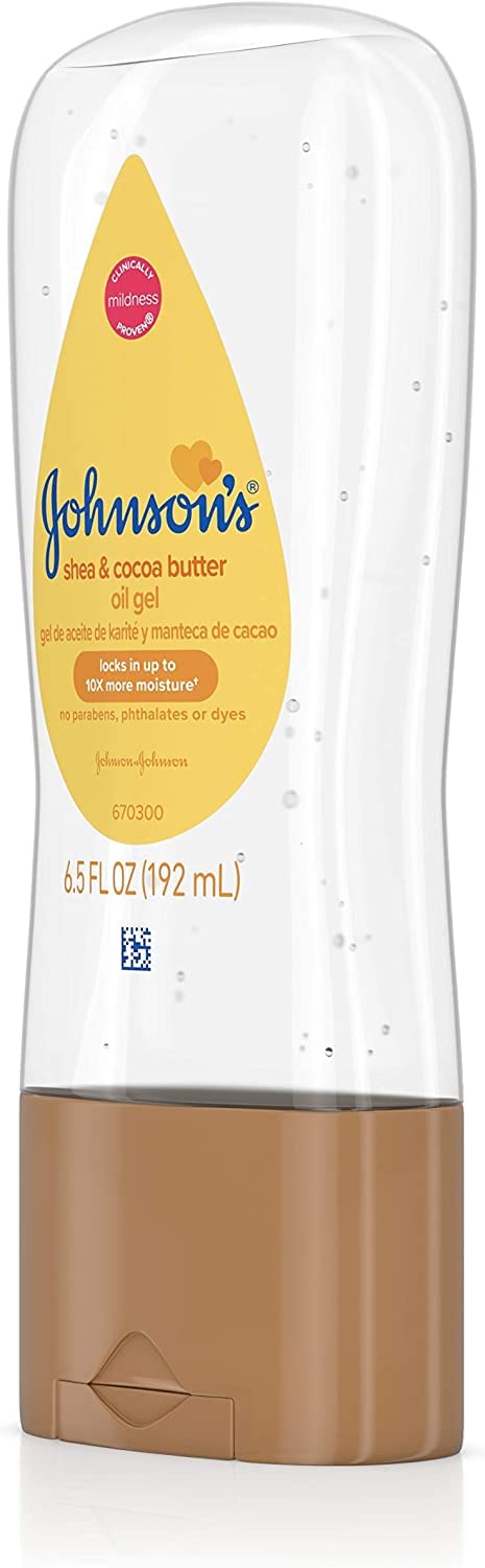 Johnson's Baby Oil Gel Enriched with Shea and Cocoa Butter, Great for Baby Massage, 6.5 fl. Oz (Pack of 2)