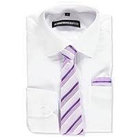 Kids World Little Boys' Dress Shirt & Accessories, Patterned Tie Vary - White, 6