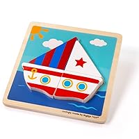 Bigjigs Toys, Chunky Lift-Out Puzzle - Boat, Wooden Toys, Shapes Puzzle, Toddler Puzzles, Jigsaw Puzzle, Jigsaw Puzzle for Kids, Puzzles for 1 2 3 Year Olds, Toddler Toys