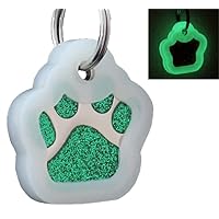 Pet ID Tags, Personalized Dog Tags and Cat Tags, Custom Engraved, Easy to Read, Cute Glitter Paw Pet Tag (Green + Silencer)