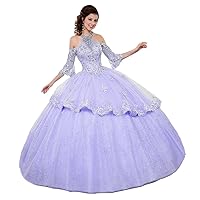 Women's Halter Beaded Quinceanera Dress Lace Applique Formal Ball Gowns