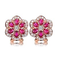 GOWE Flower Shape Genuine Ruby Gemstone 1.5 CT Certified Ruby Stud Earrings with 0.5 CT Diamond 18K Rose Gold (AU750)