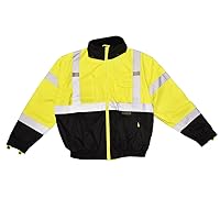 Cordova J301-M Reptyle Type R, Class III, Lime 3-in-1 Bomber Jacket, PU Coated Polyester Shell, Zip-Out Fleece Jacket, Concealed/Detachable Hood, Black Front Panel, Medium, 10-Pack