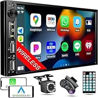 Wireless 7 inch Double Din Car Stereo with Apple Carplay,Car Bluetooth FM Car Radio,Backup Camera for Car,HD 1024 * 600 Touch Screen,Mirror Lin,Fit You Car,Build-in Mic/USB/AUX/Android Auto/SWC/