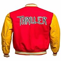 Men's MJ Thriller M Logo Red And Yellow Bomber Letterman Varsity Wool Jacket