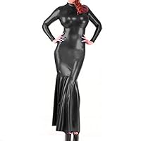 22 Colors Long Sleeve PVC Mermaid Dress Women Sexy Trumpet Vestido (Black,M)