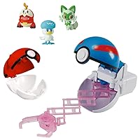 Pokemon Monster Collection Pop-N-Catch & Pokedelze Travel Set of 3 (Quaxly, Fuecoco, Sprigatito, Great Ball, Pokeball)
