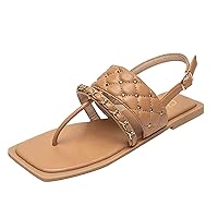 Women's Braided Flip Flop Square Toe Flat Sandals T Strap Thong with Adjustable Metal Buckle, Casual Walking Flip Flops for Outdoor Summer Beach (Color : Brown, Size : 39)