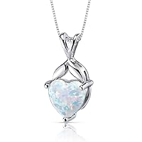 PEORA Created White Fire Opal Pendant Necklace 925 Sterling Silver, Classic Solitaire, 2.50 Carats Heart Shape 9mm with 18 inch Chain