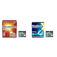 Nicorette 160 Count 4mg Gum Plus NicoDerm 14 Count 21mg Patches Stop Smoking Aids Bundle with Advil Dual Action Caplets