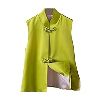 Women Silk Spring Summer Elegant Casual Gilet Sleeveless Jacket Vintage Vest
