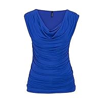 Women's Fashion Sleeveless V-Neck Shirt Pleated Pure Color Casual Slim Tops