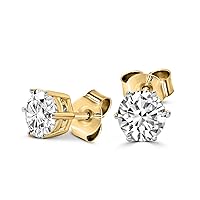0.50 Carat - 12 Carat | 14K Gold | IGI Certified Lab Grown 6 Prong Solitaire Diamond Stud Earrings | Round Shape Push Back Prong Setting Friendly Diamonds Earrings | F-G Color, VS1-VS2 Clarity