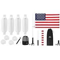 Affordura Boat Fender 4 Pack Boat Bumpers Fenders (White, 6.5 inch) with American Boat Flag